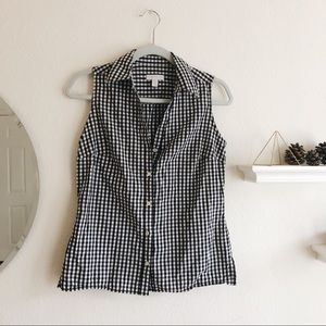 Checkered Sleeveless Button Up